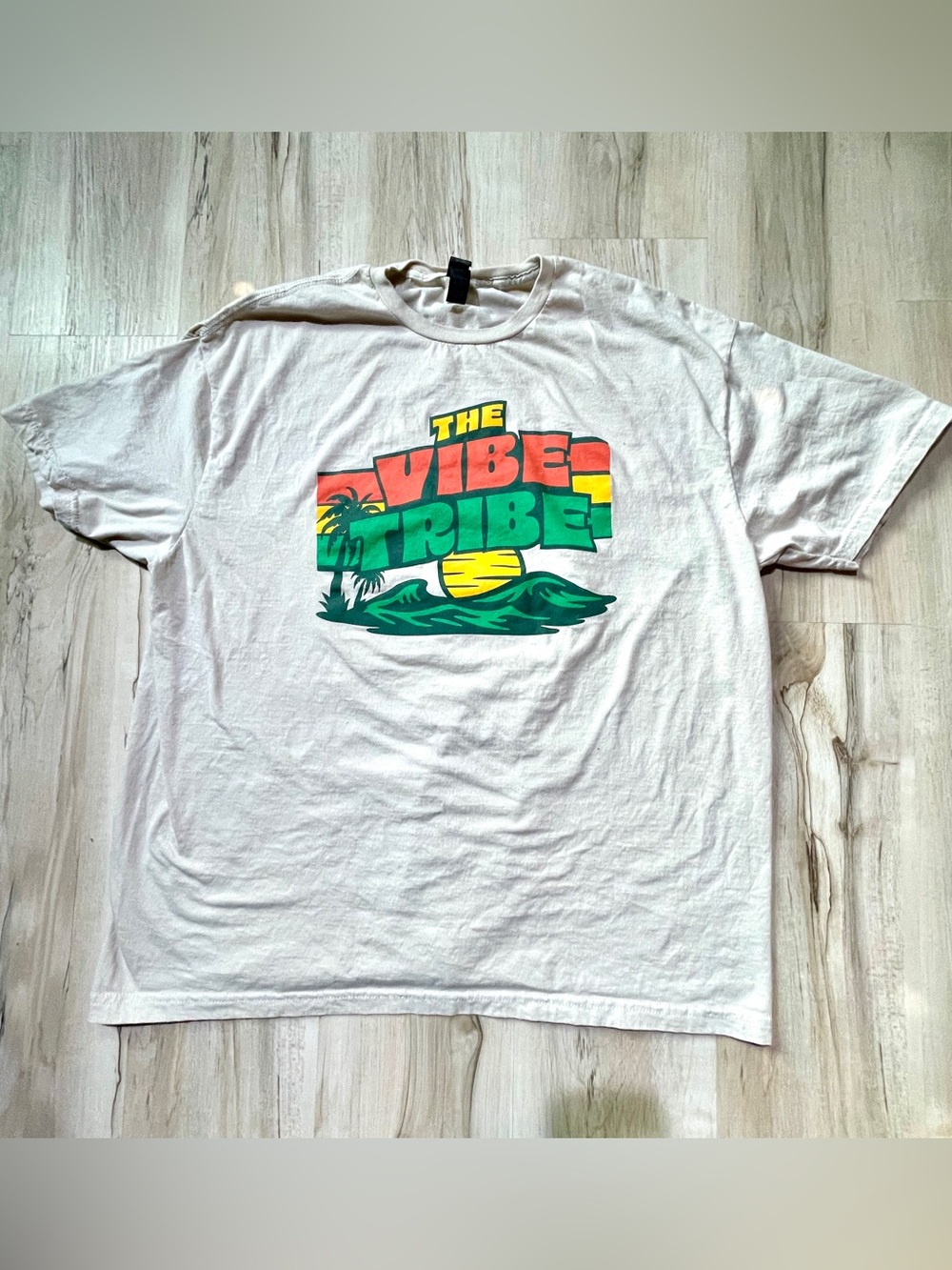 The Vibe Tribe Men’s Graphic Tee in off White with Red, Green & Yellow Print